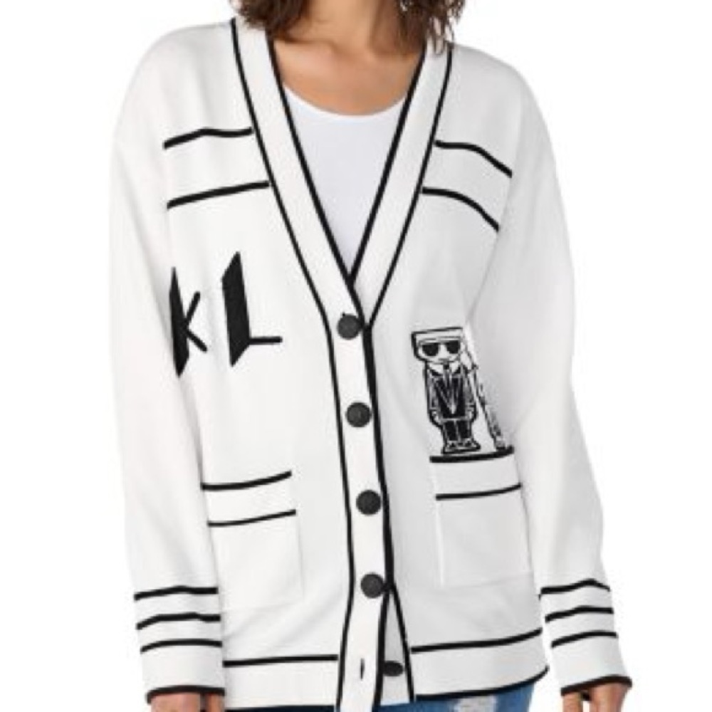 Karl Lagerfeld White Cardigan with Black Details